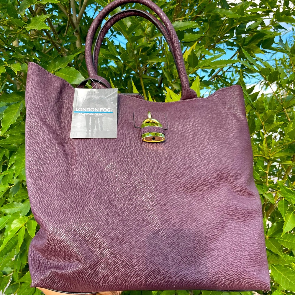 London Fog Large Purple Lock Tote Bag, size: LRG